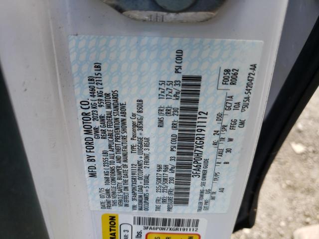 Photo 10 from auction – 2016 FORD FUSION SE with VIN 3FA6P0H7XGR191112