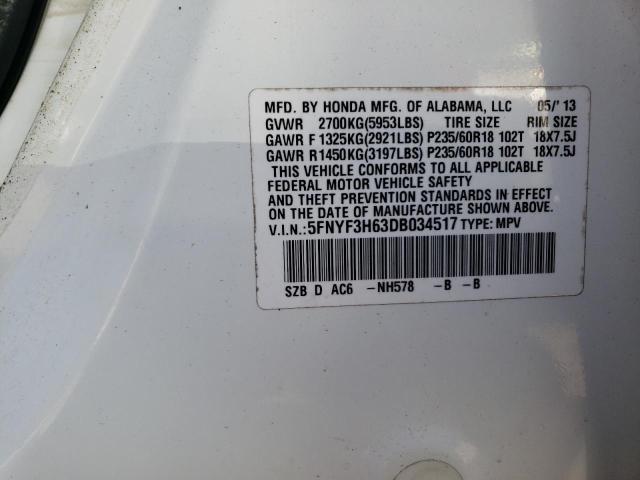 Zdjęcie 10 z aukcji – 2013 HONDA PILOT EXL z VIN 5FNYF3H63DB034517