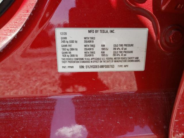 Photo 10 from auction – 2021 TESLA MODEL Y with VIN 5YJYGDEE4MF088763