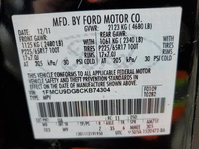 Photo 10 from auction – 2012 FORD ESCAPE XLT with VIN 1FMCU9DG8CKB74304