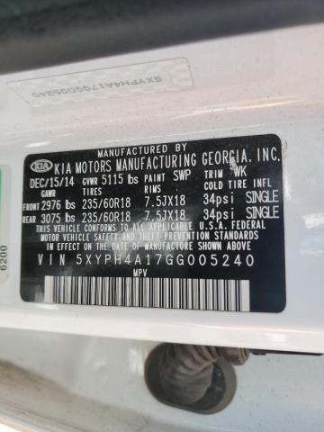 Photo 10 from auction – 2016 KIA SORENTO EX with VIN 5XYPH4A17GG005240