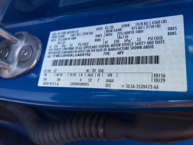 Photo 10 from auction – 2020 FORD ESCAPE SEL with VIN 1FMCU0H6XLUA69152