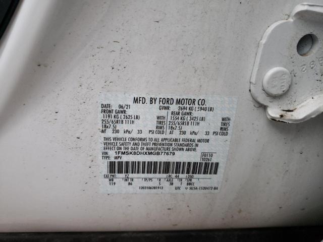 Photo 10 from auction – 2021 FORD EXPLORER X with VIN 1FMSK8DHXMGB77679