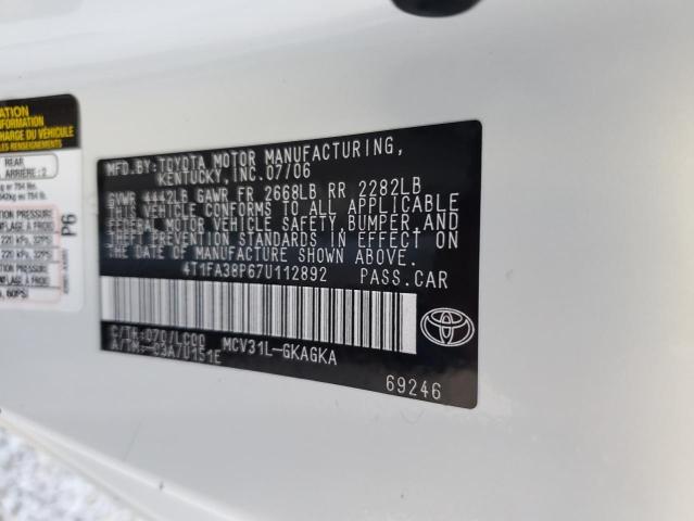 Photo 10 from auction – 2007 TOYOTA CAMRY SOLA with VIN 4T1FA38P67U112892