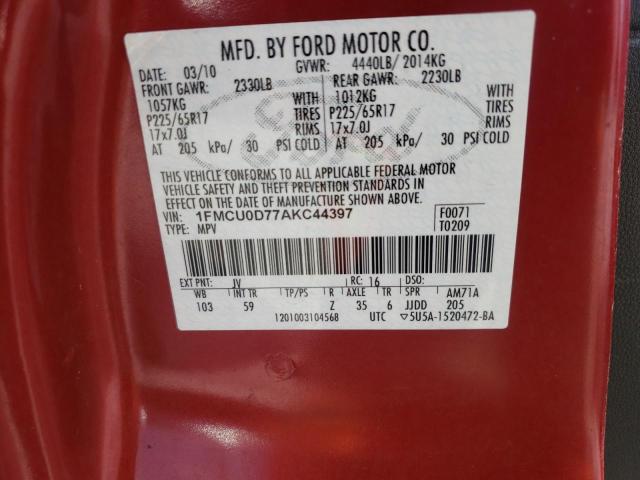 Photo 10 from auction – 2010 FORD ESCAPE with VIN 1FMCU0D77AKC44397