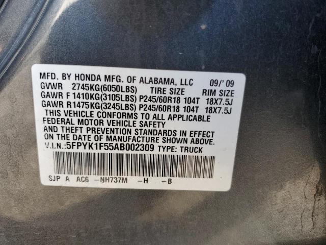 Photo 10 from auction – 2010 HONDA RIDGELINE with VIN 5FPYK1F55AB002309