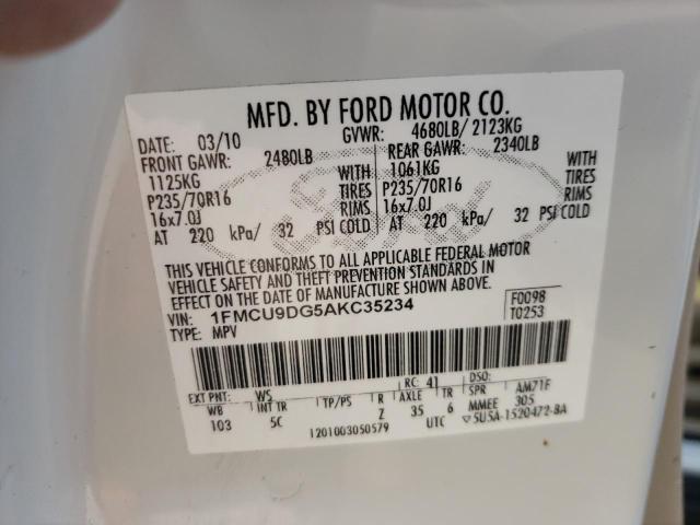 Photo 10 from auction – 2010 FORD ESCAPE XLT with VIN 1FMCU9DG5AKC35234