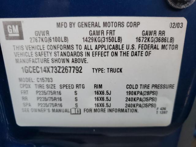 Photo 10 from auction – 2003 CHEVROLET SILVERADO with VIN 1GCEC14X73Z267792