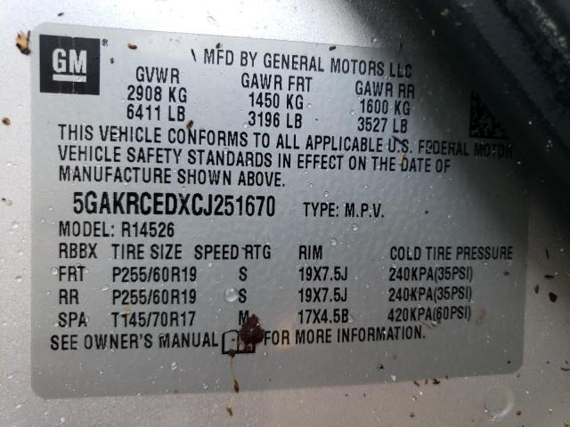 Photo 10 from auction – 2012 BUICK ENCLAVE with VIN 5GAKRCEDXCJ251670