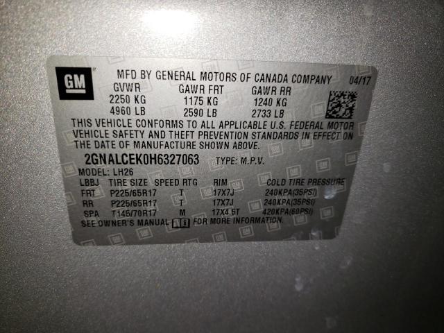 Photo 10 from auction – 2017 CHEVROLET EQUINOX LT with VIN 2GNALCEK0H6327063