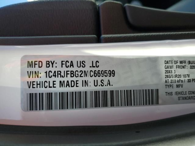 Photo 10 from auction – 2021 JEEP GRAND CHER with VIN 1C4RJFBG2MC669599