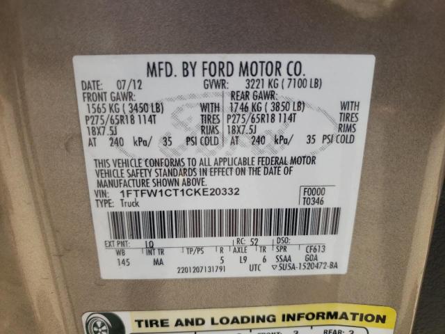 Photo 10 from auction – 2012 FORD F150 SUPER with VIN 1FTFW1CT1CKE20332