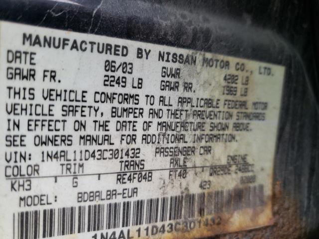 Photo 10 from auction – 2003 NISSAN ALTIMA with VIN 1N4AL11D43C301432