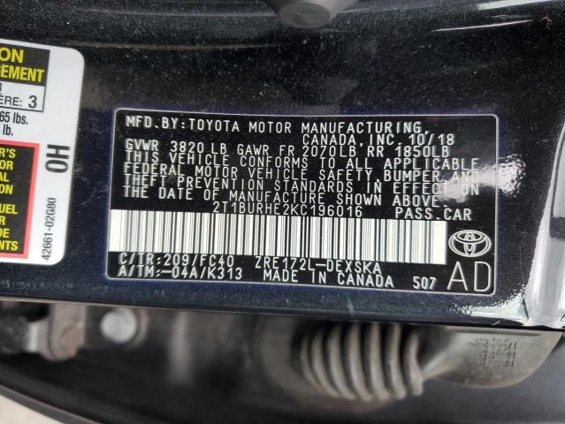 Photo 10 from auction – 2019 TOYOTA COROLLA L with VIN 2T1BURHE2KC196016