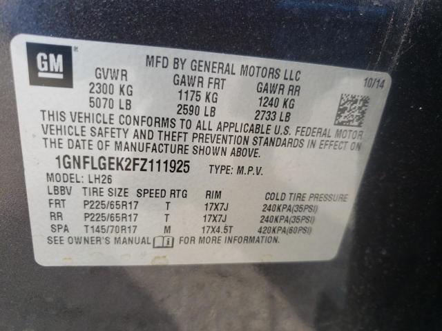 Photo 10 from auction – 2015 CHEVROLET EQUINOX LT with VIN 1GNFLGEK2FZ111925