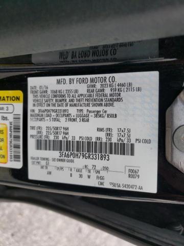 Photo 10 from auction – 2016 FORD FUSION SE with VIN 3FA6P0H79GR331893
