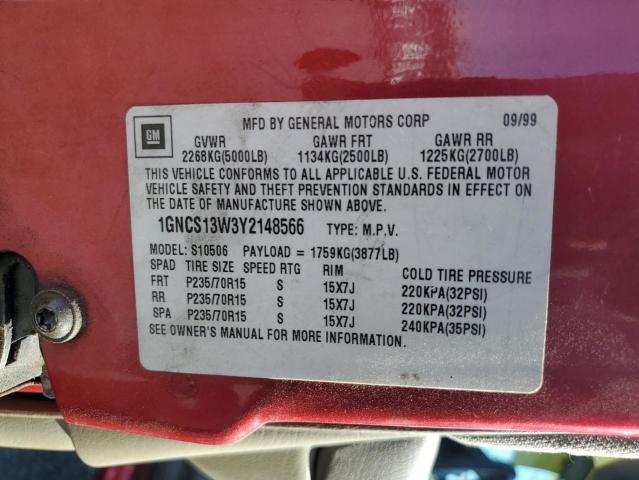 Photo 10 from auction – 2000 CHEVROLET BLAZER with VIN 1GNCS13W3Y2148566