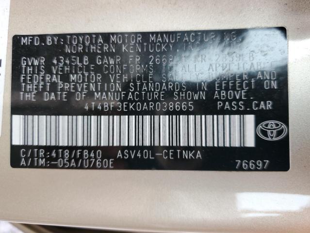 Photo 10 from auction – 2010 TOYOTA CAMRY BASE with VIN 4T4BF3EK0AR038665