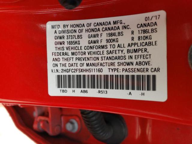 Photo 10 from auction – 2017 HONDA CIVIC LX with VIN 2HGFC2F5XHH511160