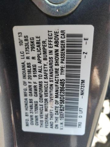 Photo 10 from auction – 2013 HONDA CIVIC LX with VIN 19XFB2F58DE286485