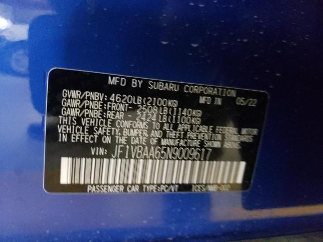 Photo 10 from auction – 2022 SUBARU WRX with VIN JF1VBAA65N9009617
