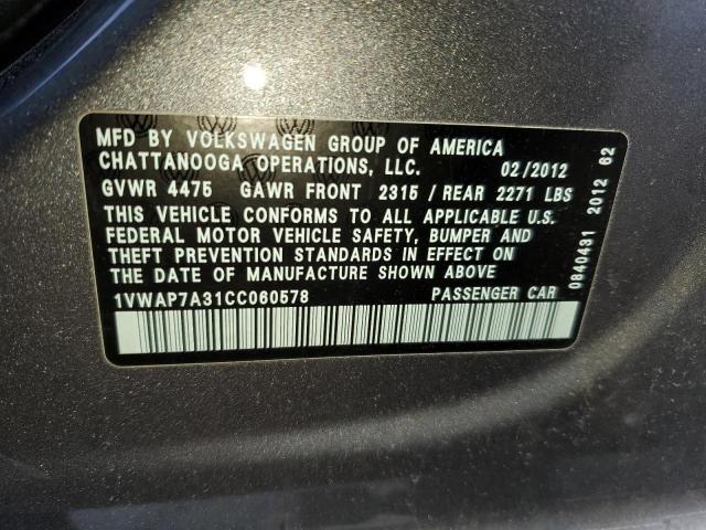 Photo 10 from auction – 2012 VOLKSWAGEN PASSAT S with VIN 1VWAP7A31CC060578