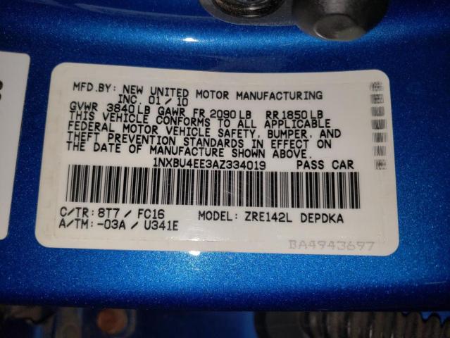 Photo 10 from auction – 2010 TOYOTA COROLLA BA with VIN 1NXBU4EE3AZ334019