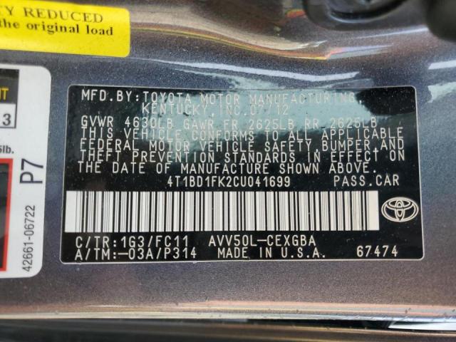 Photo 10 from auction – 2012 TOYOTA CAMRY HYBR with VIN 4T1BD1FK2CU041699