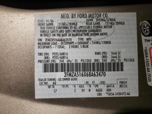 Photo 10 from auction – 2006 FORD FREESTAR S with VIN 2FMZA516X6BA63470