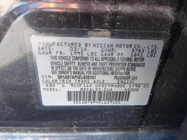 Photo 10 from auction – 2014 NISSAN SENTRA S with VIN 3N1AB7AP4EL659151
