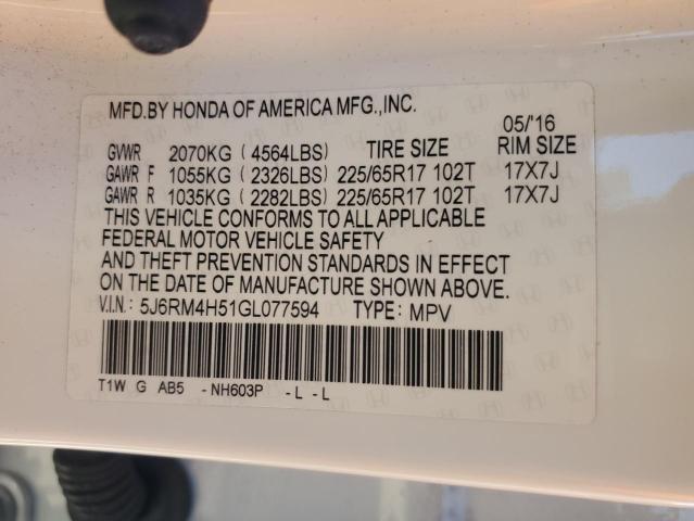 Photo 10 from auction – 2016 HONDA CR-V EX with VIN 5J6RM4H51GL077594