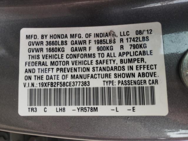 Photo 10 from auction – 2012 HONDA CIVIC LX with VIN 19XFB2F58CE377383