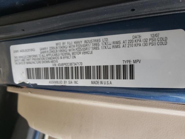 Photo 10 from auction – 2008 SUBARU OUTBACK 2. with VIN 4S4BP62C887347170