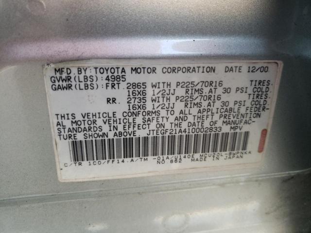 Photo 10 from auction – 2001 TOYOTA HIGHLANDER with VIN JTEGF21A410002833