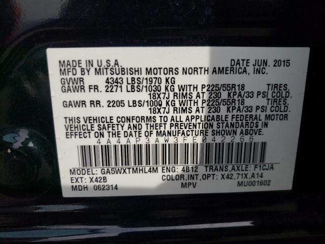 Photo 10 from auction – 2015 MITSUBISHI OUTLANDER with VIN 4A4AP3AW3FE042266