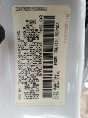 Photo 10 from auction – 2012 TOYOTA COROLLA BA with VIN 5YFBU4EE0CP020946