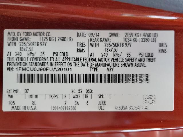 Photo 10 from auction – 2015 FORD ESCAPE TIT with VIN 1FMCU0J90FUA20101