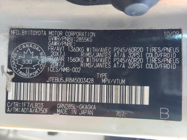 Photo 10 from auction – 2010 TOYOTA 4RUNNER SR with VIN JTEBU5JR8A5003428