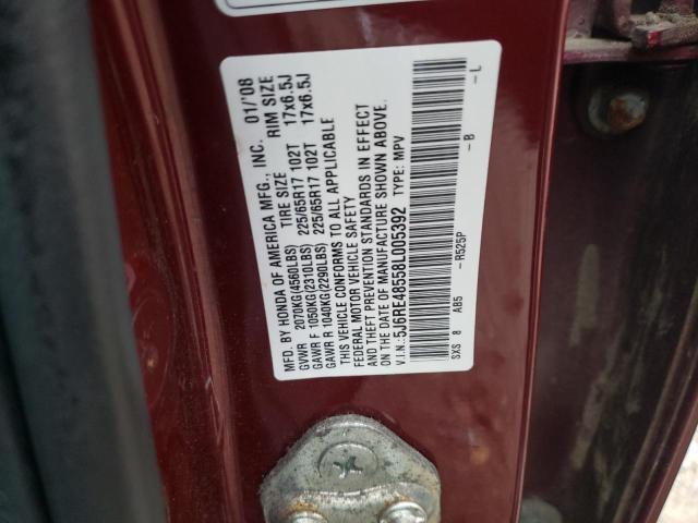 Photo 10 from auction – 2008 HONDA CR-V EX with VIN 5J6RE48558L005392