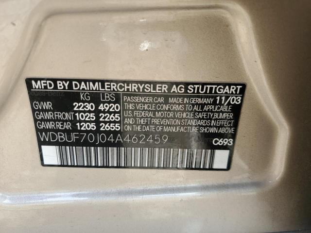 Photo 10 from auction – 2004 MERCEDES-BENZ E 500 with VIN WDBUF70J04A462459