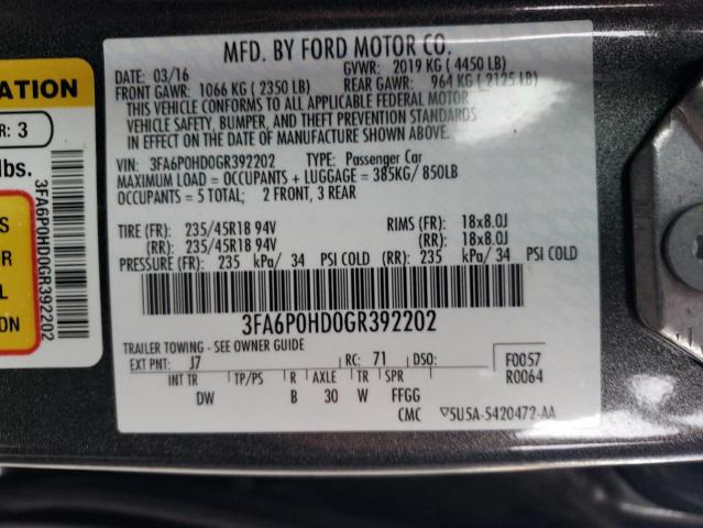 Photo 10 from auction – 2016 FORD FUSION SE with VIN 3FA6P0HD0GR392202