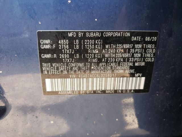 Photo 10 from auction – 2020 SUBARU OUTBACK PR with VIN 4S4BTACC8L3258017