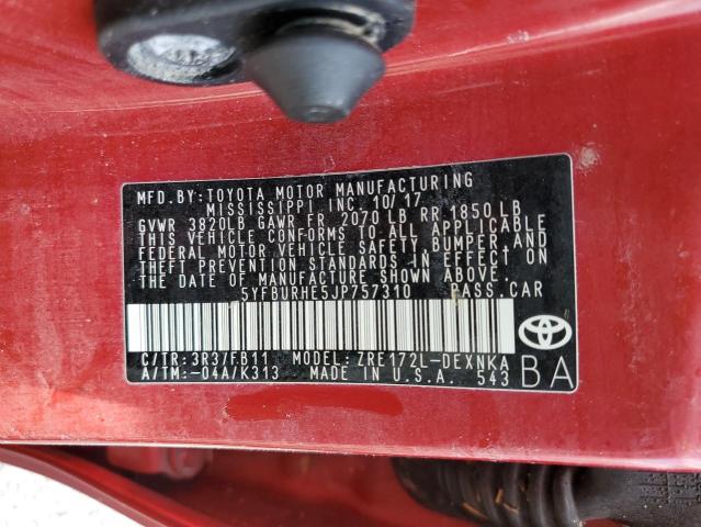 Photo 10 from auction – 2018 TOYOTA COROLLA L with VIN 5YFBURHE5JP757310