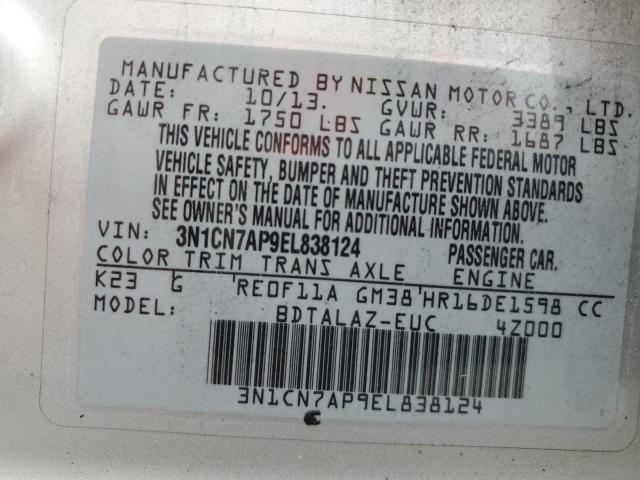 Photo 10 from auction – 2014 NISSAN VERSA S with VIN 3N1CN7AP9EL838124