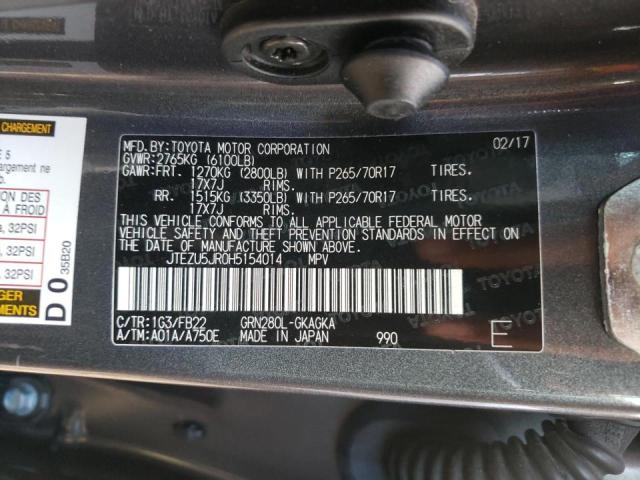Photo 10 from auction – 2017 TOYOTA 4RUNNER SR with VIN JTEZU5JR0H5154014