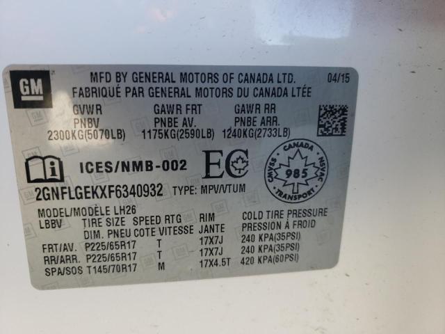 Photo 10 from auction – 2015 CHEVROLET EQUINOX LT with VIN 2GNFLGEKXF6340932