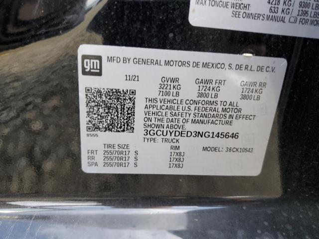 Photo 10 from auction – 2022 CHEVROLET SILVERADO with VIN 3GCUYDED3NG145646