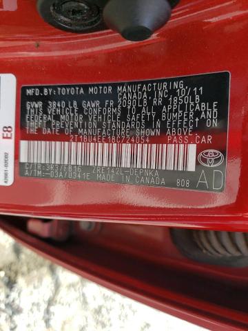 Photo 10 from auction – 2011 TOYOTA COROLLA BA with VIN 2T1BU4EE1BC724054