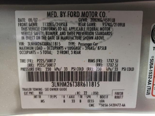 Photo 10 from auction – 2008 LINCOLN MKZ with VIN 3LNHM26T38R611815