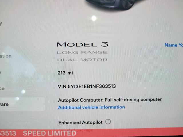 Photo 8 from auction – 2022 TESLA MODEL 3 with VIN 5YJ3E1EB1NF363513